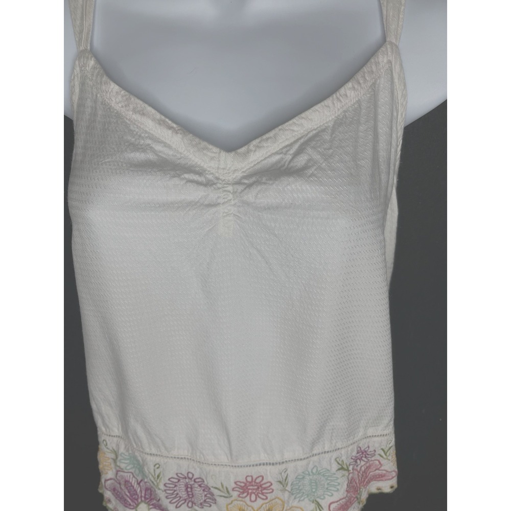 Anthropologie‎ floral embroidered off white tank Large boho artsy minimalist